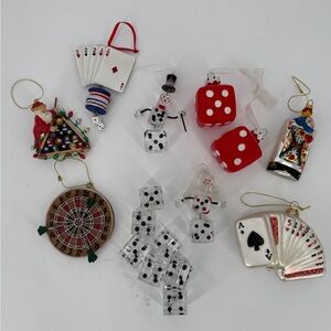 Game Room Dice Cards Darts Christmas Ornaments Lot Of 9 Preowned